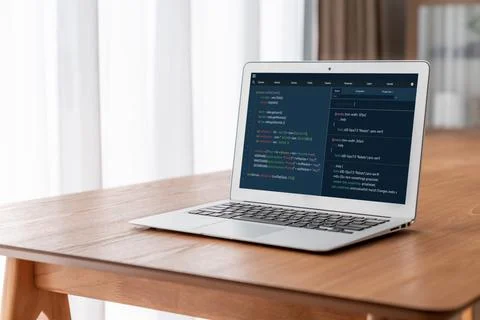 Software development programming on computer screen for modish application Stock Photos