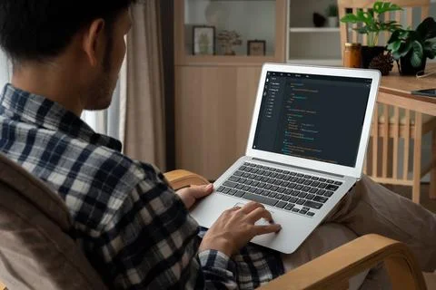 Software development programming on computer screen for modish application Stock Photos