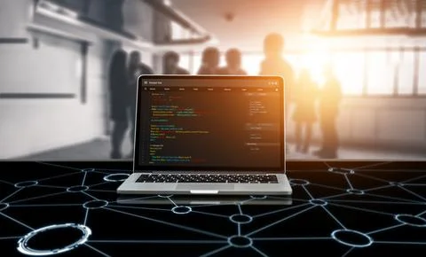 Software development programming on computer screen for modish application Foto stock
