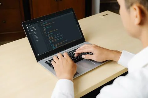 Software development programming on computer screen for modish application Stock Photos