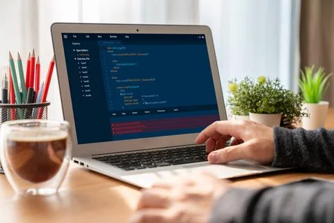 Software development programming on computer screen for modish application Foto stock