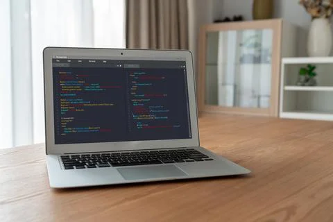 Software development programming on computer screen for modish application 스톡 사진