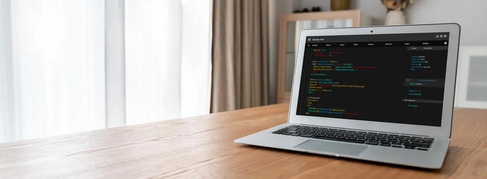 Software development programming on computer screen for modish application Stock Photos