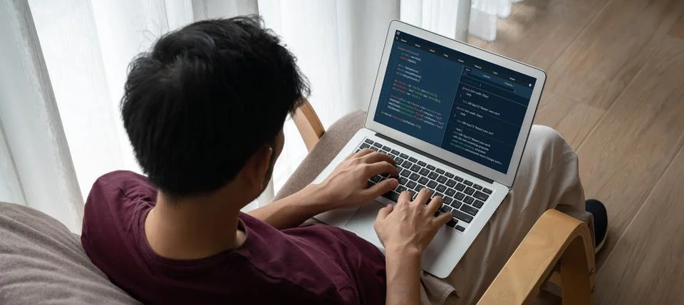 Software development programming on computer screen for modish application 写真素材