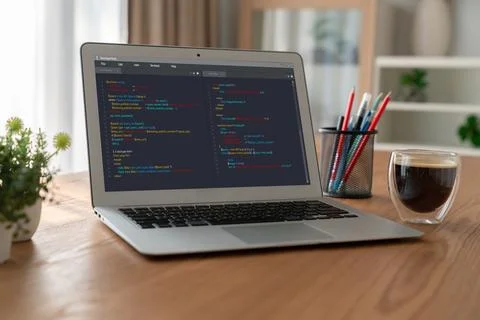 Software development programming on computer screen for modish application 스톡 사진
