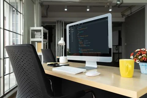 Software development programming on computer screen for modish application 写真素材