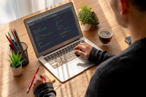 Software development programming on computer screen for modish application Foto stock