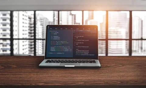 Software development programming on computer screen for modish application 写真素材