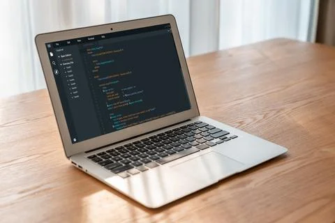 Software development programming on computer screen for modish application Foto stock