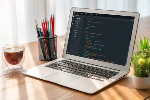 Software development programming on computer screen for modish application 写真素材