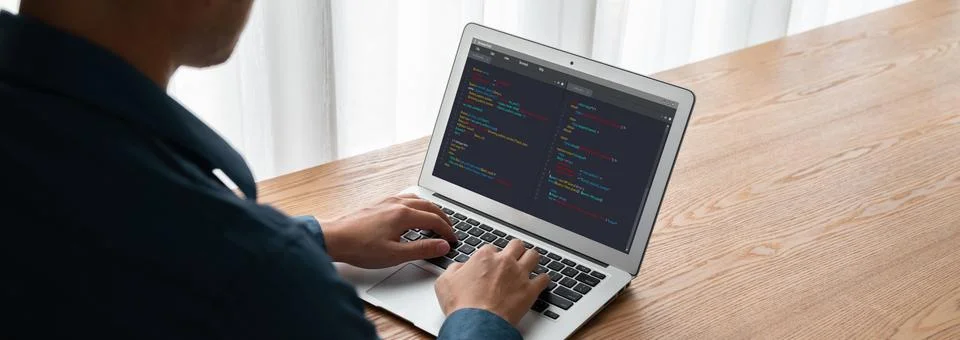 Software development programming on computer screen for modish application 스톡 사진
