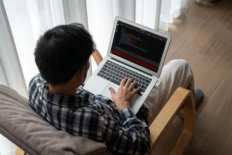 Software development programming on computer screen for modish application Stock Photos