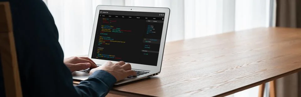 Software development programming on computer screen for modish application Fotos de archivo