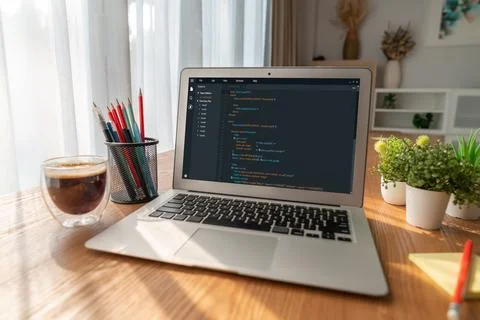 Software development programming on computer screen for modish application Foto stock