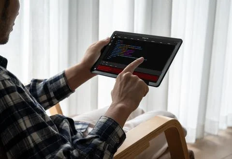 Software development programming on computer screen for modish application Stock Photos