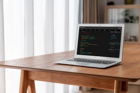 Software development programming on computer screen for modish application Stock Photos