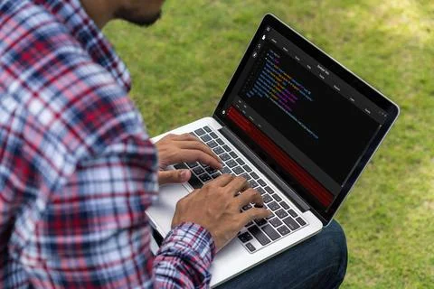 Software development programming on computer screen for modish application Foto stock