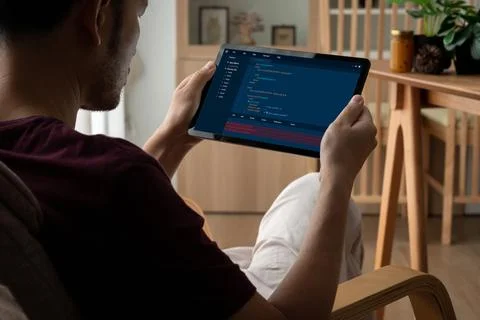 Software development programming on computer screen for modish application 写真素材