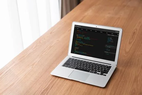 Software development programming on computer screen for modish application Stock Photos