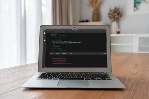 Software development programming on computer screen for modish application 库存照片