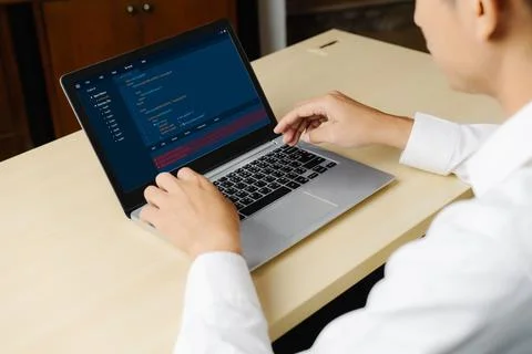 Software development programming on computer screen for modish application Foto stock