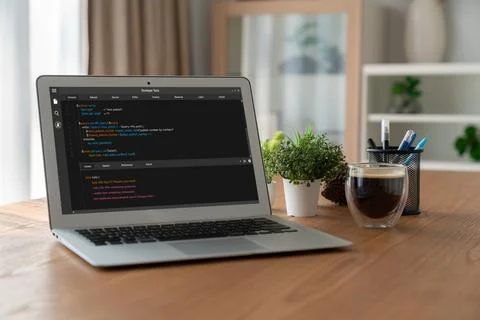 Software development programming on computer screen for modish application Fotos de archivo