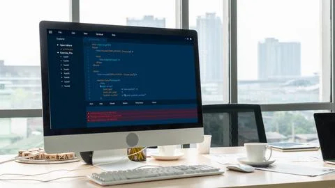 Software development programming on computer screen for modish application Photos