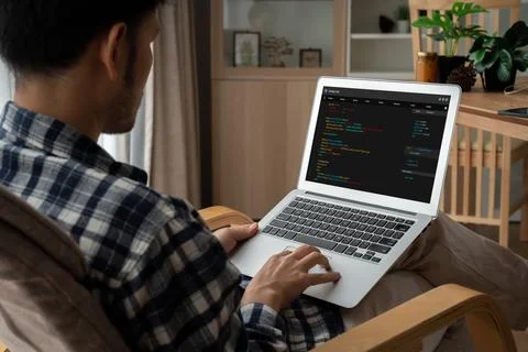 Software development programming on computer screen for modish application Foto stock