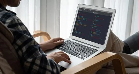 Software development programming on computer screen for modish application Stock Photos