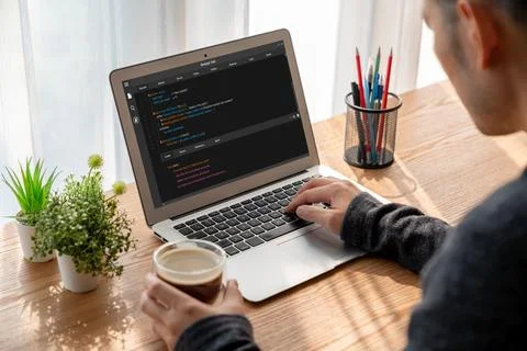 Software development programming on computer screen for modish application Stock Photos