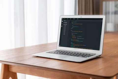 Software development programming on computer screen for modish application 스톡 사진