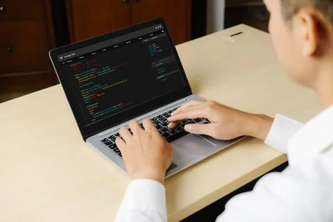 Software development programming on computer screen for modish application Foto stock