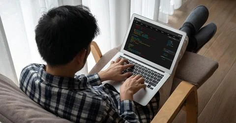 Software development programming on computer screen for modish application Foto stock