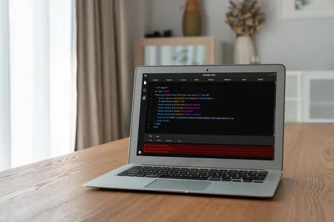Software development programming on computer screen for modish application 스톡 사진