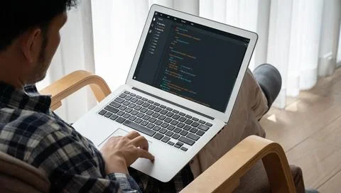 Software development programming on computer screen for modish application Stock Photos