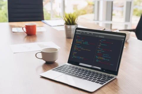 Software development programming on computer screen for modish application 写真素材