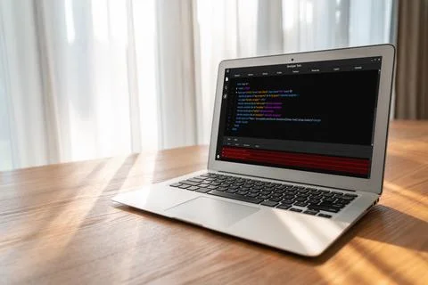 Software development programming on computer screen for modish application Stock Photos