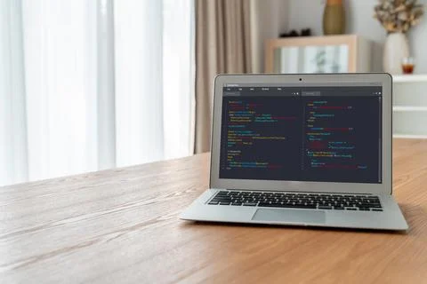 Software development programming on computer screen for modish application Stock Photos