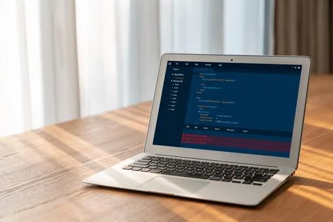 Software development programming on computer screen for modish application Stock Photos
