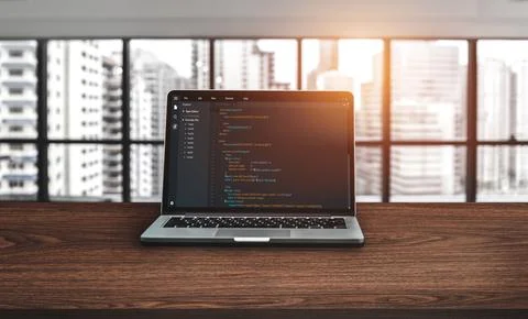 Software development programming on computer screen for modish application 写真素材