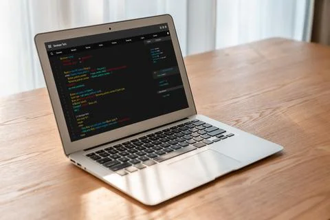 Software development programming on computer screen for modish application Stock Photos