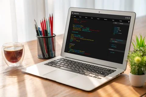 Software development programming on computer screen for modish application Photos