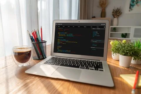 Software development programming on computer screen for modish application Foto stock