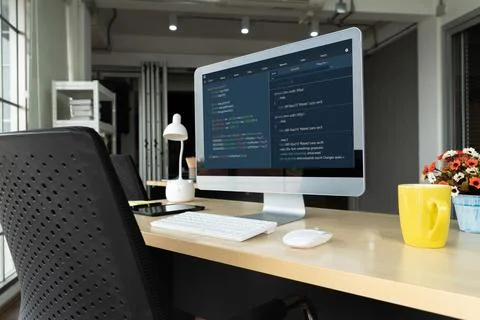 Software development programming on computer screen for modish application 스톡 사진