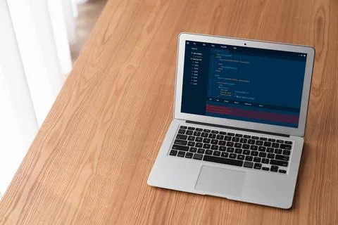 Software development programming on computer screen for modish application Stock Photos