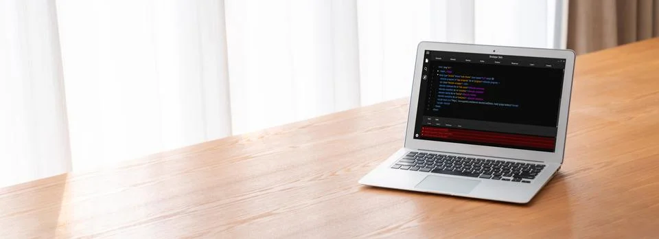 Software development programming on computer screen for modish application Stock Photos