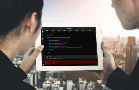 Software development programming on computer screen for modish application Foto stock