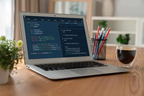 Software development programming on computer screen for modish application 스톡 사진