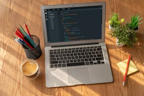 Software development programming on computer screen for modish application Stock Photos