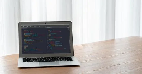 Software development programming on computer screen for modish application Stock Photos